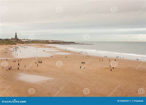 Aerial View of People Strolling on Beach in North Shields Stock Image - Image of clouds, england ...