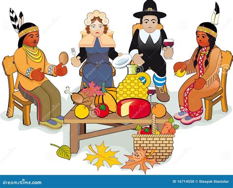 Thanksgiving Pilgrims With Blank Banner Vector Illustration | CartoonDealer.com #79348892