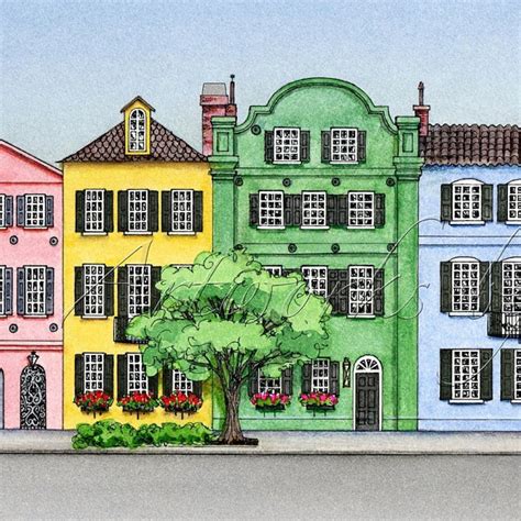 Charleston Art, Rainbow Row Charleston Print, Rainbow Row Charleston ...