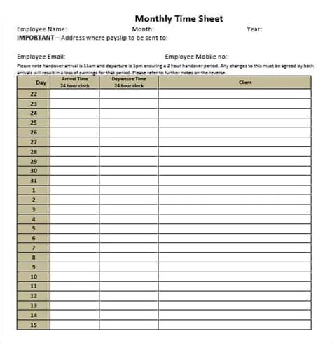 9+ Monthly Timesheet Templates - Excel Templates