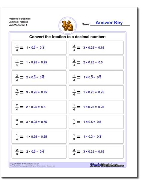 Math Worksheets Converting Fractions Into Decimals - fraction decimal percent worksheetfractions ...