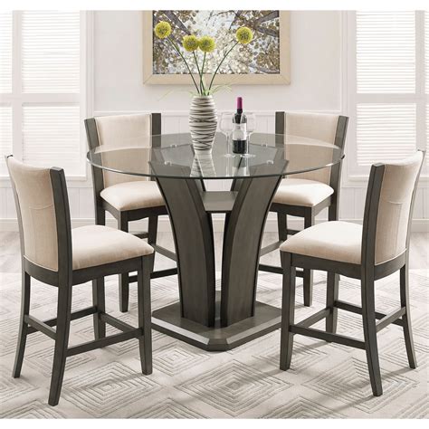 Kecco Gray 5-Piece Round Glass Top Counter Height Dining Set - Overstock - 16685521