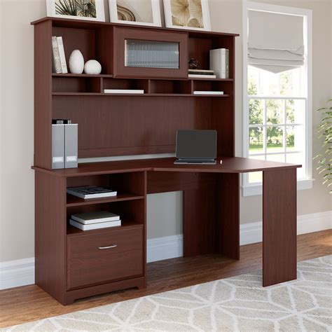 Cabot Modern 60W Corner Desk with Hutch, includes File Drawer and ...