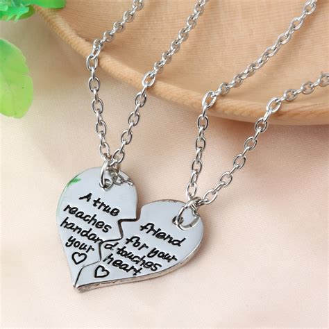 Best Friends Necklace 2 Parts Charming Splice Broken Heart Letter Pendant Forever Silver Color ...