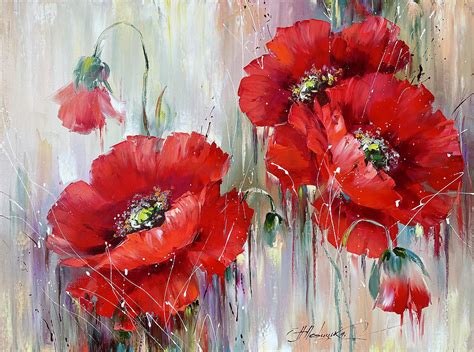 Red Poppies Painting, Hand painted Flowers Wall Art Decor, Original ...