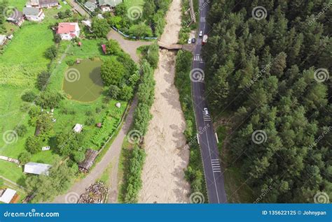 Small River after Flood or Storm. Aerial View Stock Image - Image of ...