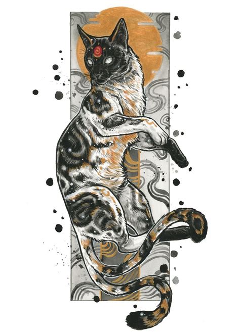 'Nekomata' Poster, picture, metal print, paint by Jonna Hyttinen | Displate