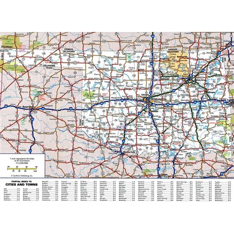 Laminated Map Detailed Map Of Oklahoma State With Roads And Highways ...