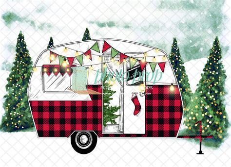 Christmas Camper Photography Backdrop, Trailer, Camping, RV, VW Bus, Winter, Forest, Outdoor ...