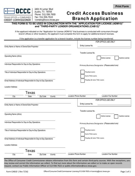 Form CAB10 - Fill Out, Sign Online and Download Fillable PDF, Texas ...