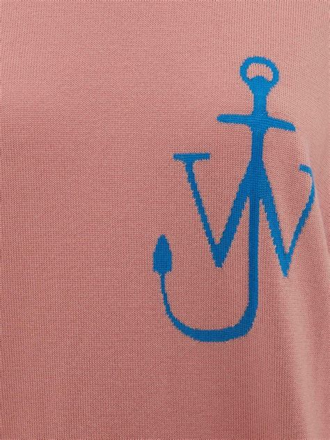 Jw Anderson Anchor Logo Wool Knit Crewneck Sweater In Pink | ModeSens