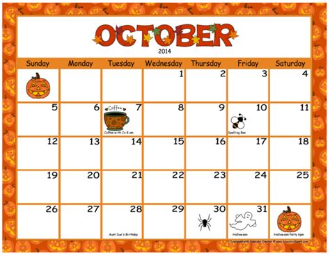 October Calendar Clipart images