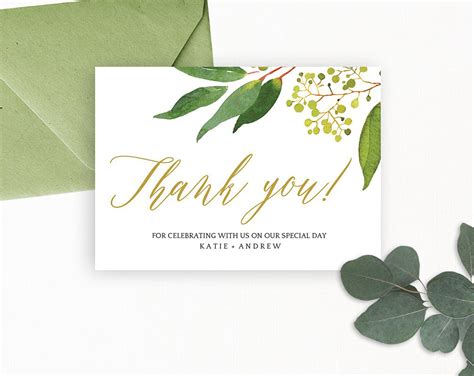 Thank You Cards Paper & Party Supplies Greenery Wedding Thank You Card ...