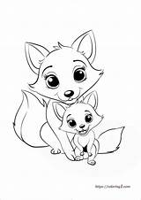 Mom Fox And Baby  Free Coloring Sheet 2024 sketch template