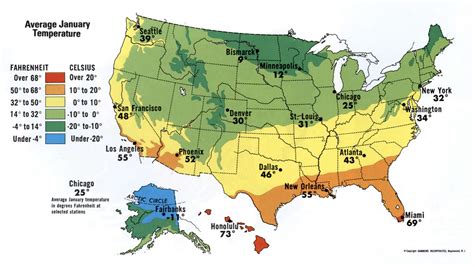 USA January temperature map Free map of United States