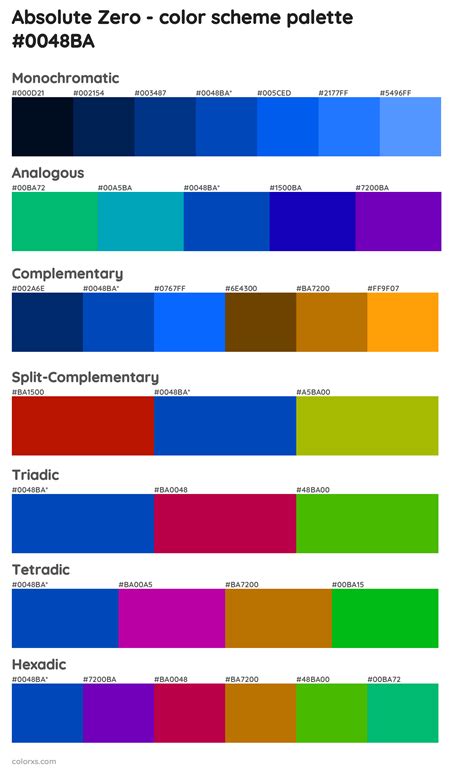 Absolute Zero color palettes - colorxs.com