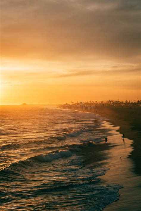 Vibrant Sunset Over the Beach from the Balboa Pier, in Newport Beach, Orange County, California ...