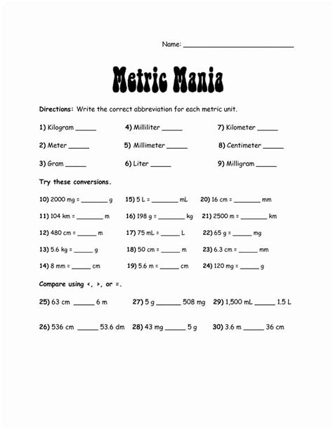 48 English to Metric Conversion Worksheet | Chessmuseum Template Library | Measurement ...