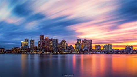 Boston skyline at sunset, 120sec. [OC] - [1920x1080] | Long exposure ...