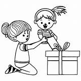 Children Opening Presents Coloring Page · Creative Fabrica sketch template