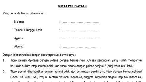 Contoh Surat Pernyataan PPPK Tenaga Teknis Pemko Pekan Baru 2022 ...