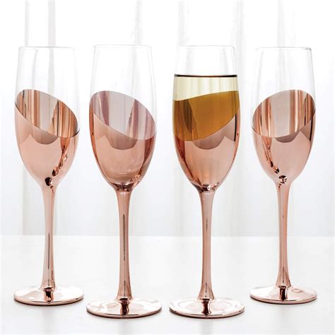 Amazon.com | MyGift Rose Gold Pink Champagne Glasses Set of 4, Stemmed ...