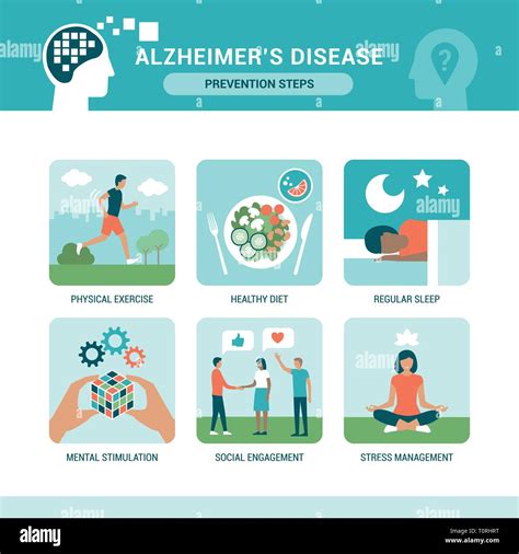 Alzheimer's disease prevention steps infographic, healthy lifestyle and ...