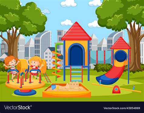 Children playing in front of school playground Vector Image