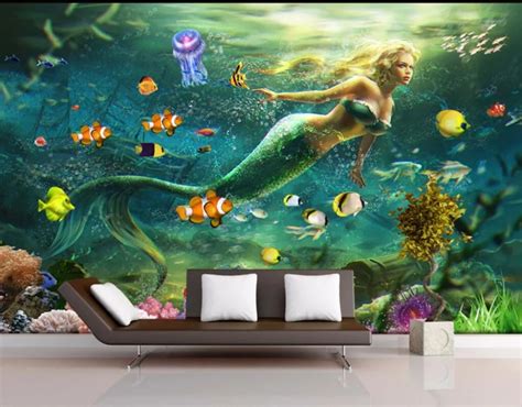 Custom mural photo 3d wall paper picture Dream undersea mermaid living ...