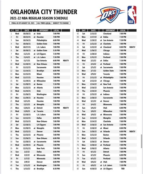 Okc Thunder Printable Schedule - Free Printable Templates