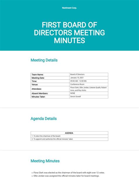 Minutes of Meeting of Directors First Template in Google Docs, Word, Pages - Download | Template.net