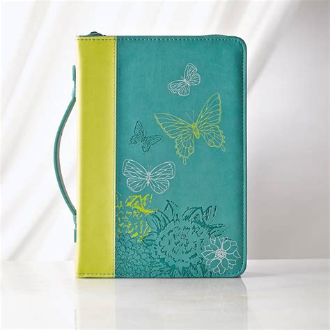 Large Lime/Dusty Blue Butterflies Bible Cover