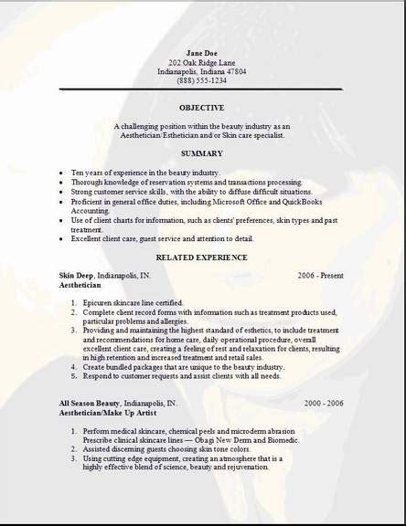 Aesthetician Resume, Occupational:examples,samples Free edit with word