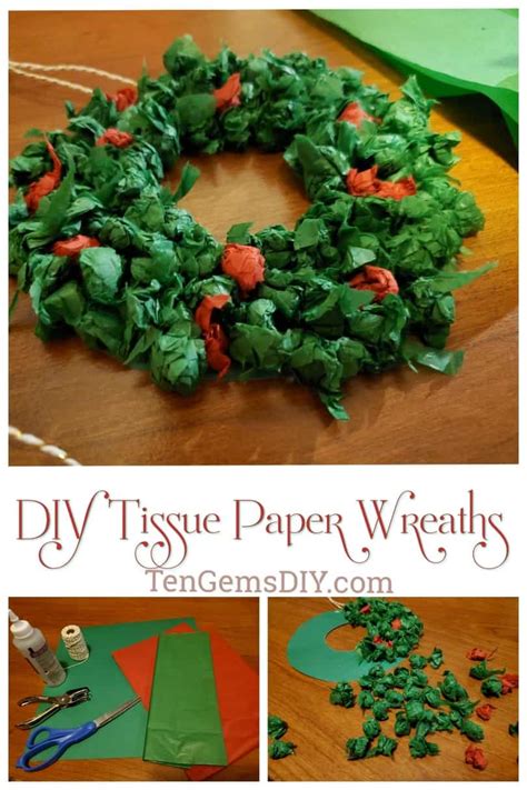 Easy Tissue Paper DIY Holiday Wreaths for Kids - TenGemsDIY.com