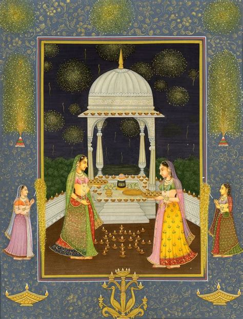 Deepawali (Diwali) at the Shrine | Exotic India Art | Diwali painting ...