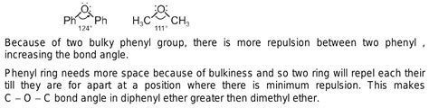 Compare (coc) bond angle in diphenyl ether and dimethyl ether