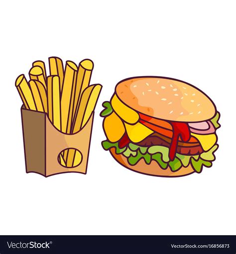 Burger potato fry cartoon set isolated Royalty Free Vector