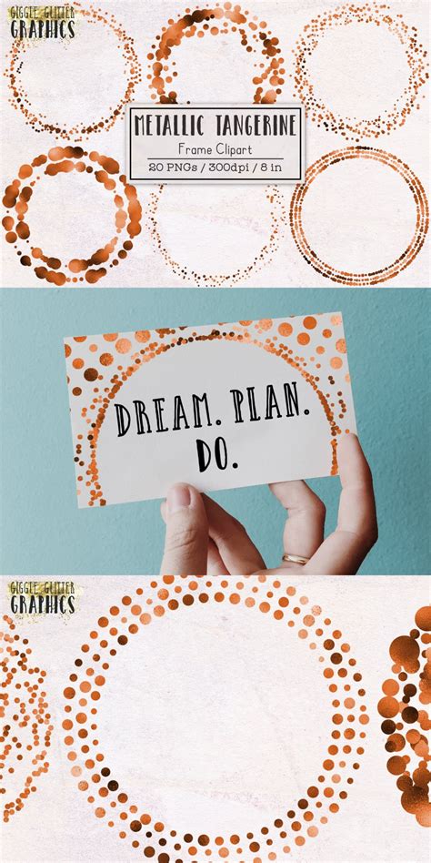 Metallic Orange Circle Frame Clipart | 20 PNG 8in