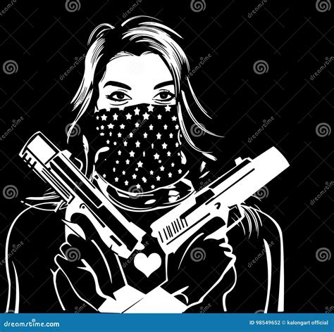 Stencils Women and gun stock illustration. Illustration of design - 98549652