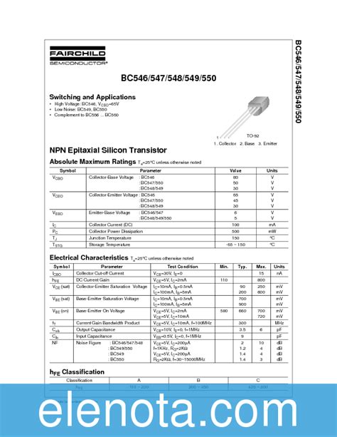 BC547 Datasheet PDF (45 KB) Fairchild | Pobierz z Elenota.pl