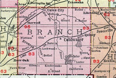 Branch County, Michigan, 1911, Map, Rand McNally, Coldwater, Bronson, Union City