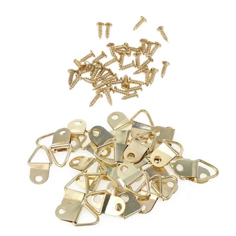 100PCS Gold Small D Ring Picture Hanger with Screws Frame Triangle Ring Hangers-in Picture ...