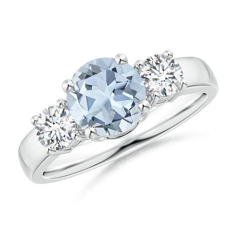 March Birthstone Ring - Classic Aquamarine and Diamond Three Stone ...