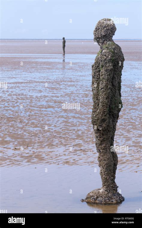 Another Place sculptures, Antony Gormley, 2007, Crosby beach, Southport, Merseyside, Lancashire ...