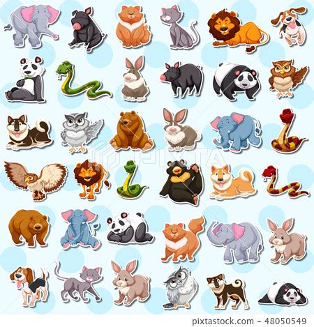 Set of cute animal sticker - Stock Illustration [48050549] - PIXTA