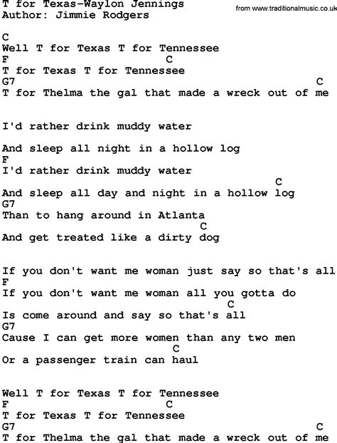 Country Music:T For Texas-Waylon Jennings Lyrics and Chords