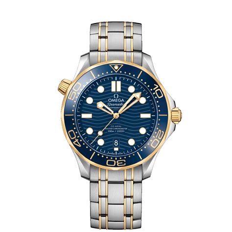 Omega Seamaster Diver 300M Co-Axial Master Chronometer Blue Gold Steel Watch 210.20.42.20.03.001 ...