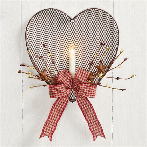 Wire Mesh Heart-shaped Wall Decor with LED Candle | Collections Etc.