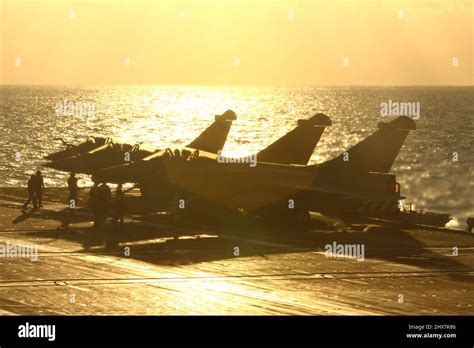 Rafale aircraft on the deck of an aircraft carrier, French Navy, FS ...