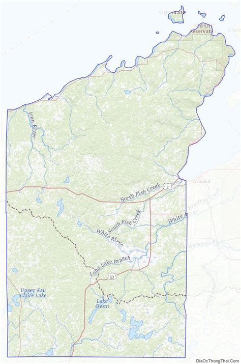 Topographic map of Bayfield County, Wisconsin | Wisconsin